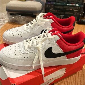 Nike Red and White Court Vision shoes